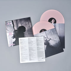 Vinyl record album with pink discs and accompanying artwork and lyric sheet.