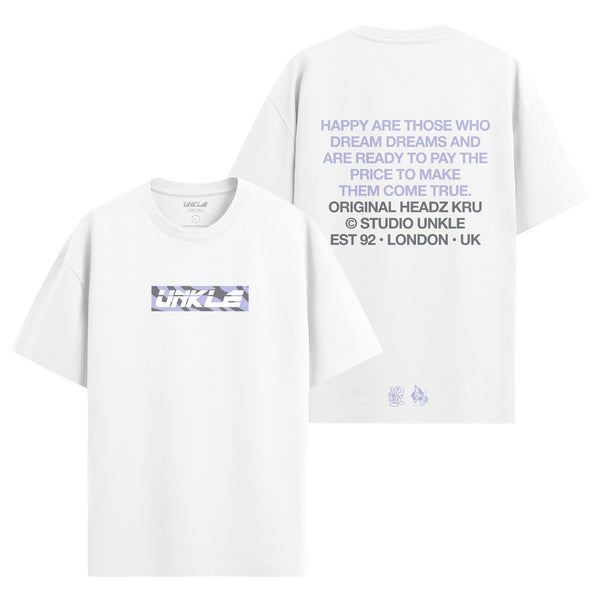 004 UNKLE Lilac Tiger Print Box Logo Tee (White) - PUFF