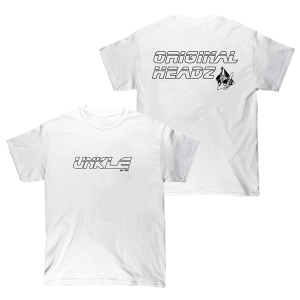 White t-shirts with printed text and graphics.