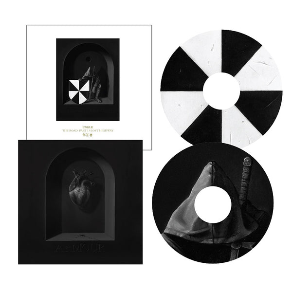 Album cover artwork featuring black and white geometric shapes and photographic elements.