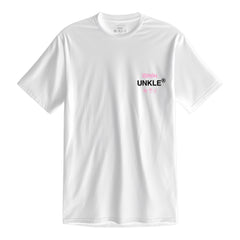 White t-shirt with ’UNKLE’ logo printed on the chest.